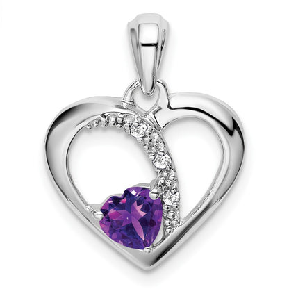 14k White Gold Amethyst and Diamond Heart Pendant for Women