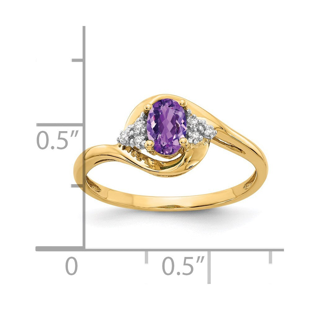14K Yellow Gold Amethyst and Diamond Ring
