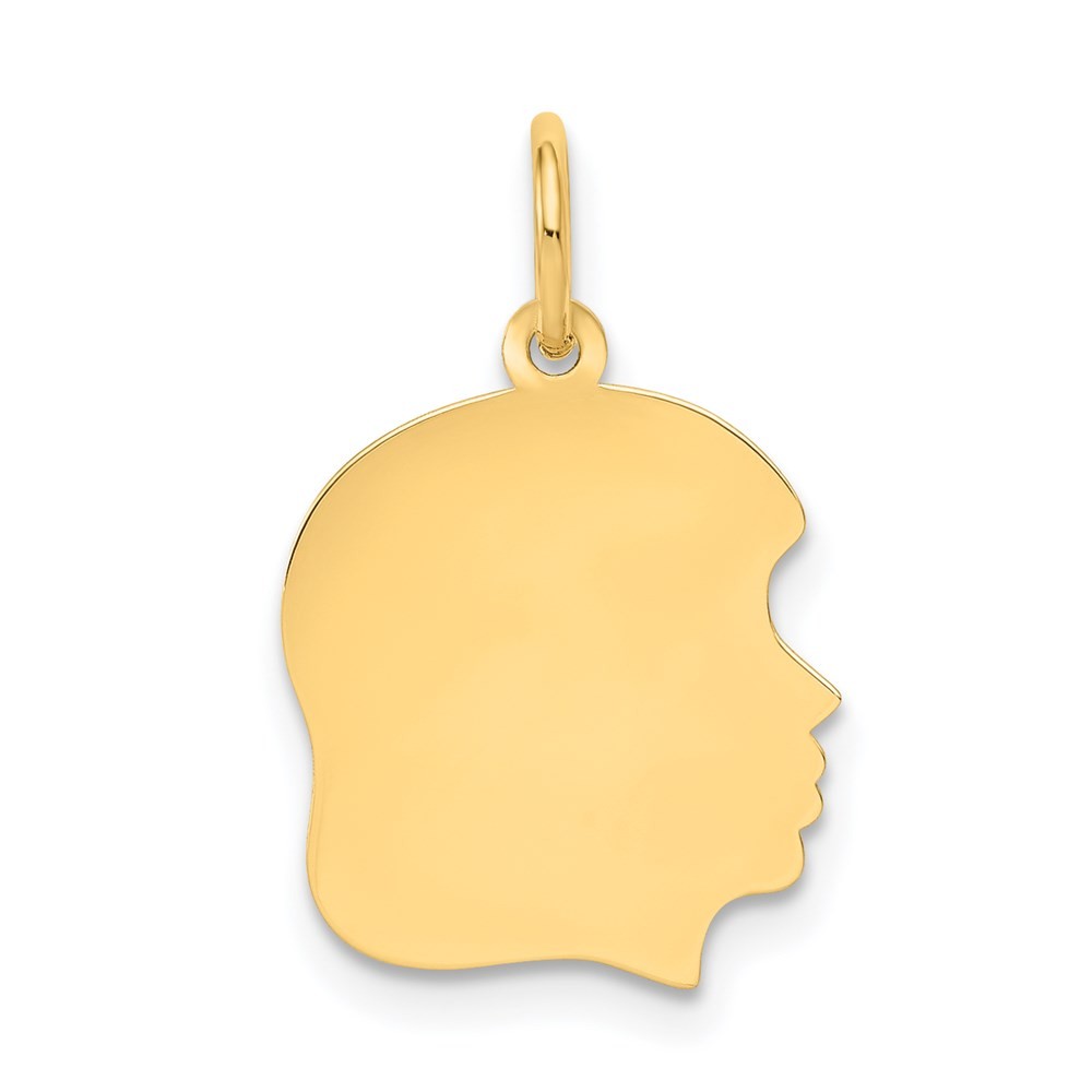14k Yellow Gold Plain Medium .027 Gauge Facing Right Girl Head Charm Pendant