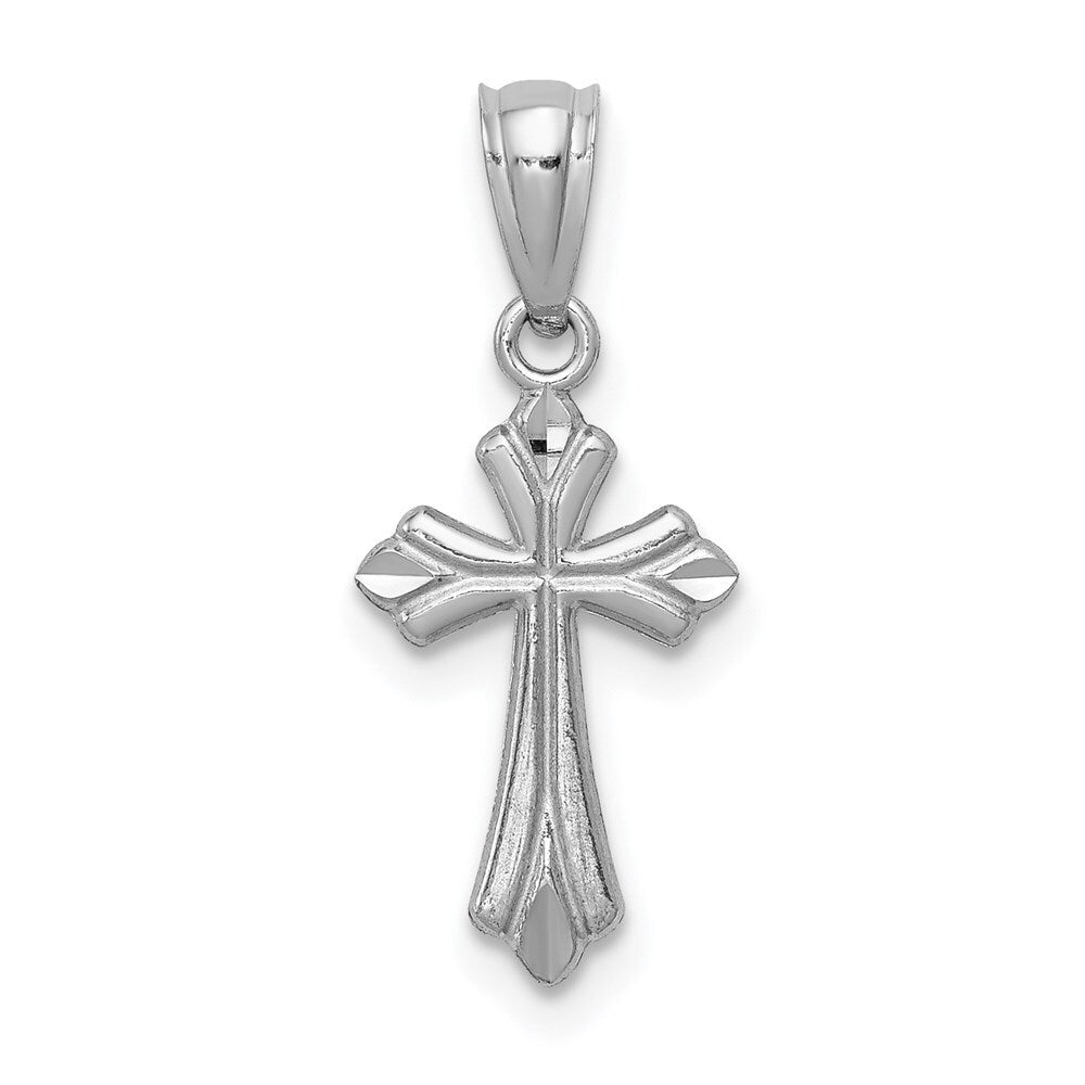 14k White Gold Budded Cross Charm Pendant for Women