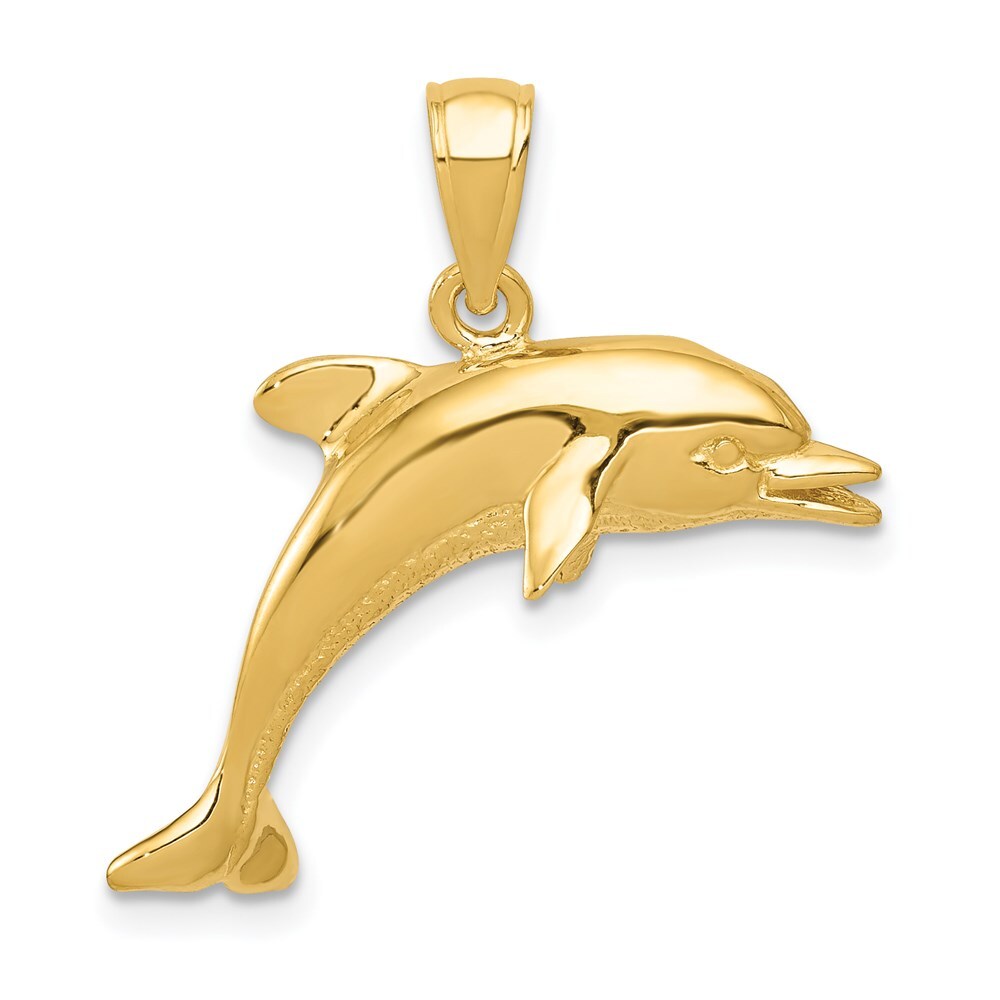 14k Yellow Gold Jumping Dolphin Pendant for Women