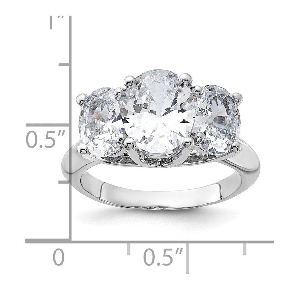 Sterling Silver Rhodium-plated 3 Stone Cubic Zirconia Ring Size 6