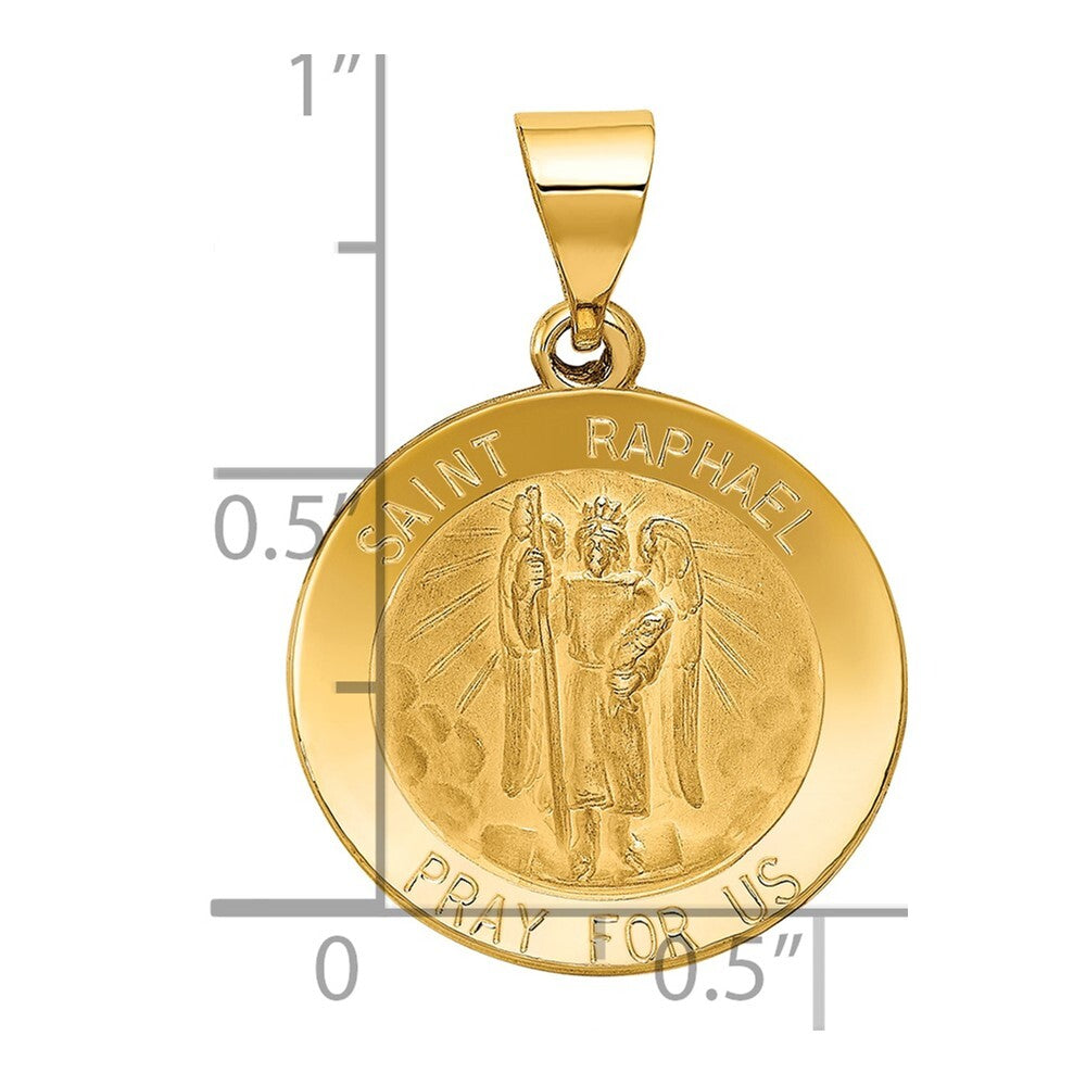 14k Yellow Gold Polished and Satin St Raphael Medal Hollow Pendant for Women