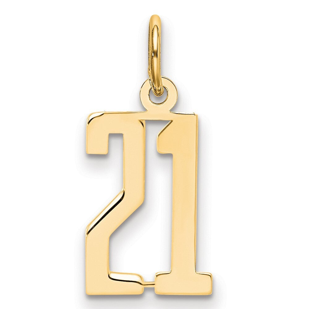 14k Yellow Gold Small Elongated Number 21 Charm Pendant for Women