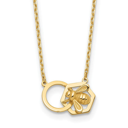 14k Yellow Gold Polished Bee and Circle 17.5 inch Necklace