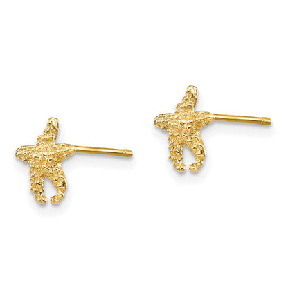 14k Yellow Gold Polished and Textured Starfish Earrings