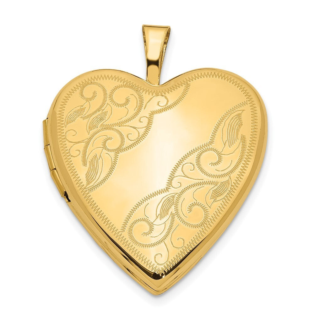 14k Yellow Gold 20mm Swirl Heart Locket Pendant for Women