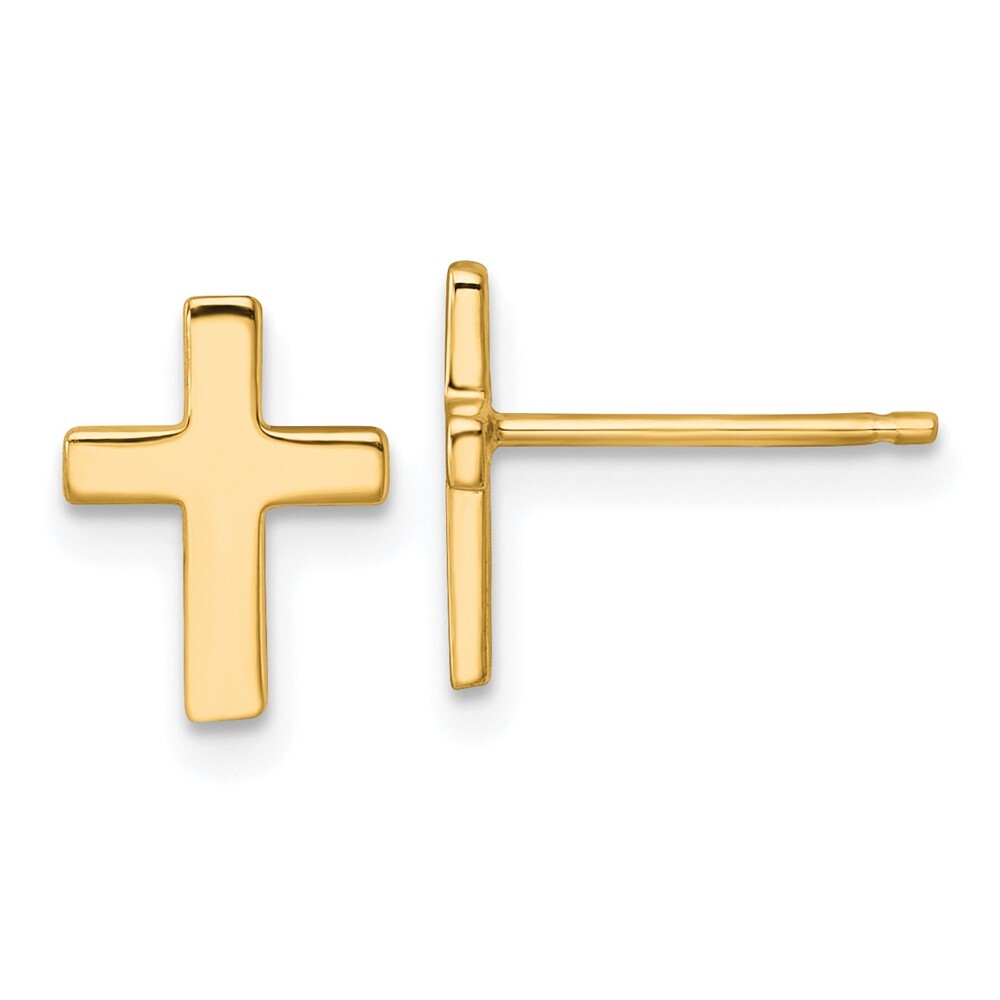 14k Yellow Gold Polished Latin Cross Stud Earrings Gift for Women