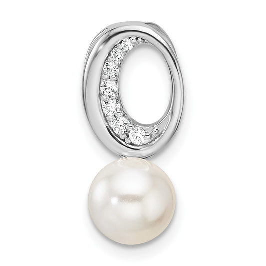 14K White Gold  1/15 carat Diamond and Freshwater Cultured Pearl Chain Slide