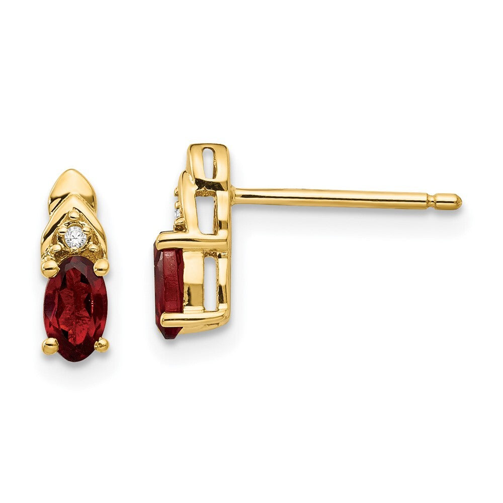 14k Yellow Gold Garnet and Diamond Stud Earrings Gift for Women