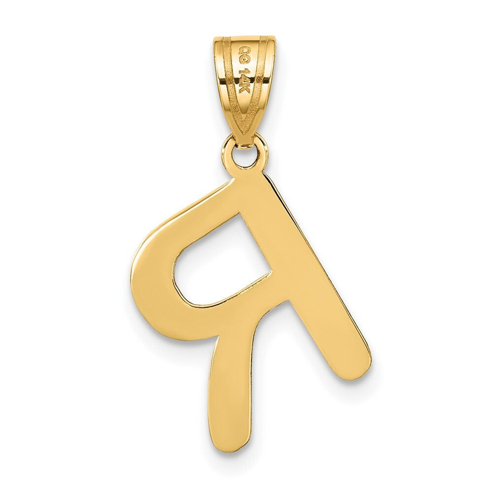 14k Yellow Gold Polished Bubble Letter R Initial Pendant for Women