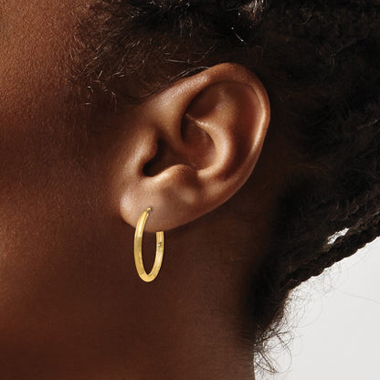 14k Yellow Gold 2mm Satin Diamond-cut Endless Hoop Earrings