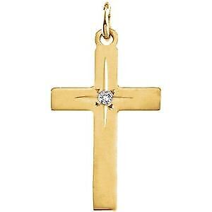 14k Yellow Gold .0075 CT Natural Diamond Cross Pendant Necklace 18"