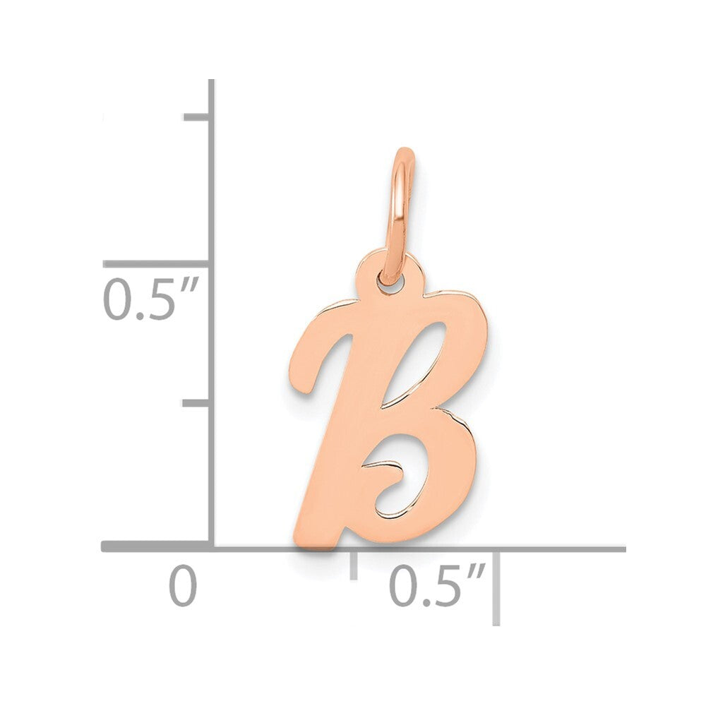 14k Rose Gold Small Script Letter B Initial Charm Pendant for Women