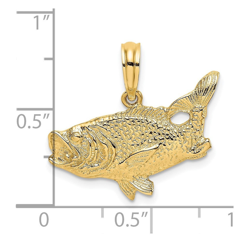 14k Yellow Gold 2-D Bass Fish w/ Tail Up Charm