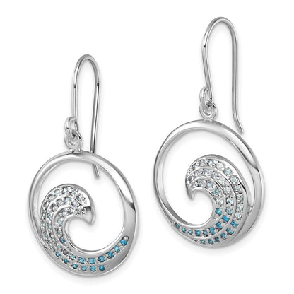 Sterling Silver Rhodium-Plated Polished Cubic Zirconia Wave Dangle Earrings