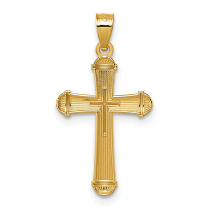 14k Yellow Gold Polished and Diamond-cut Grooved Cross Pendant
