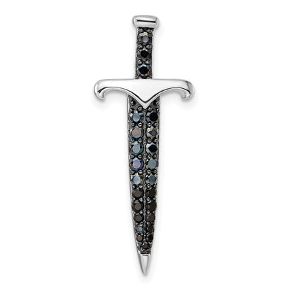 Sterling Silver Black/White Rhodium-plated Black Cubic Zirconia Sword Pendant