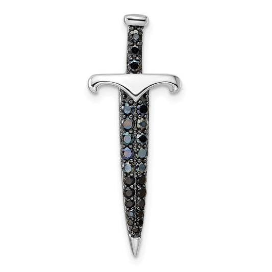 Sterling Silver Black/White Rhodium-plated Black Cubic Zirconia Sword Pendant