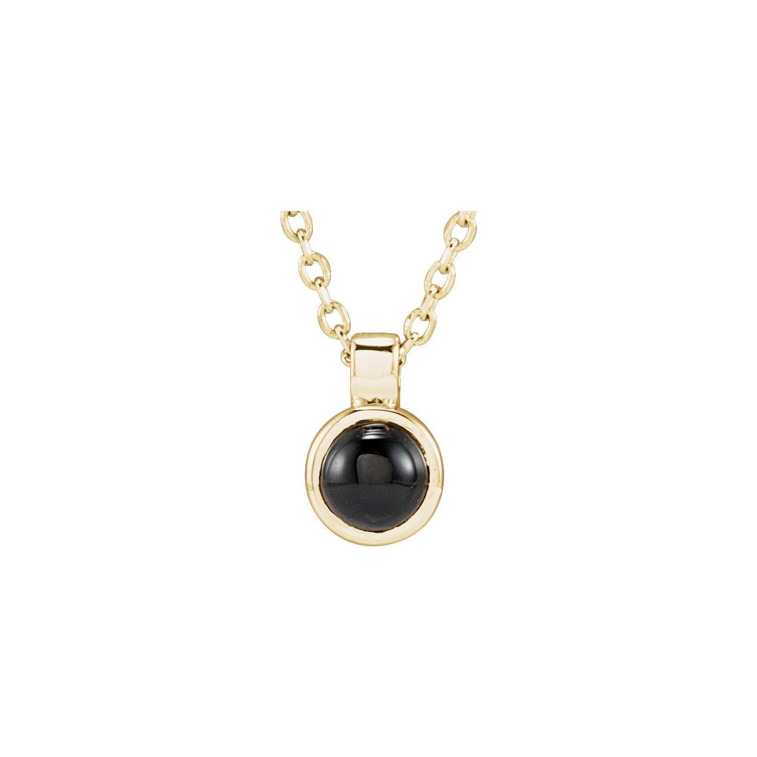 14k Yellow Gold Natural Black Onyx Bezel-Set Pendant Necklace 18"