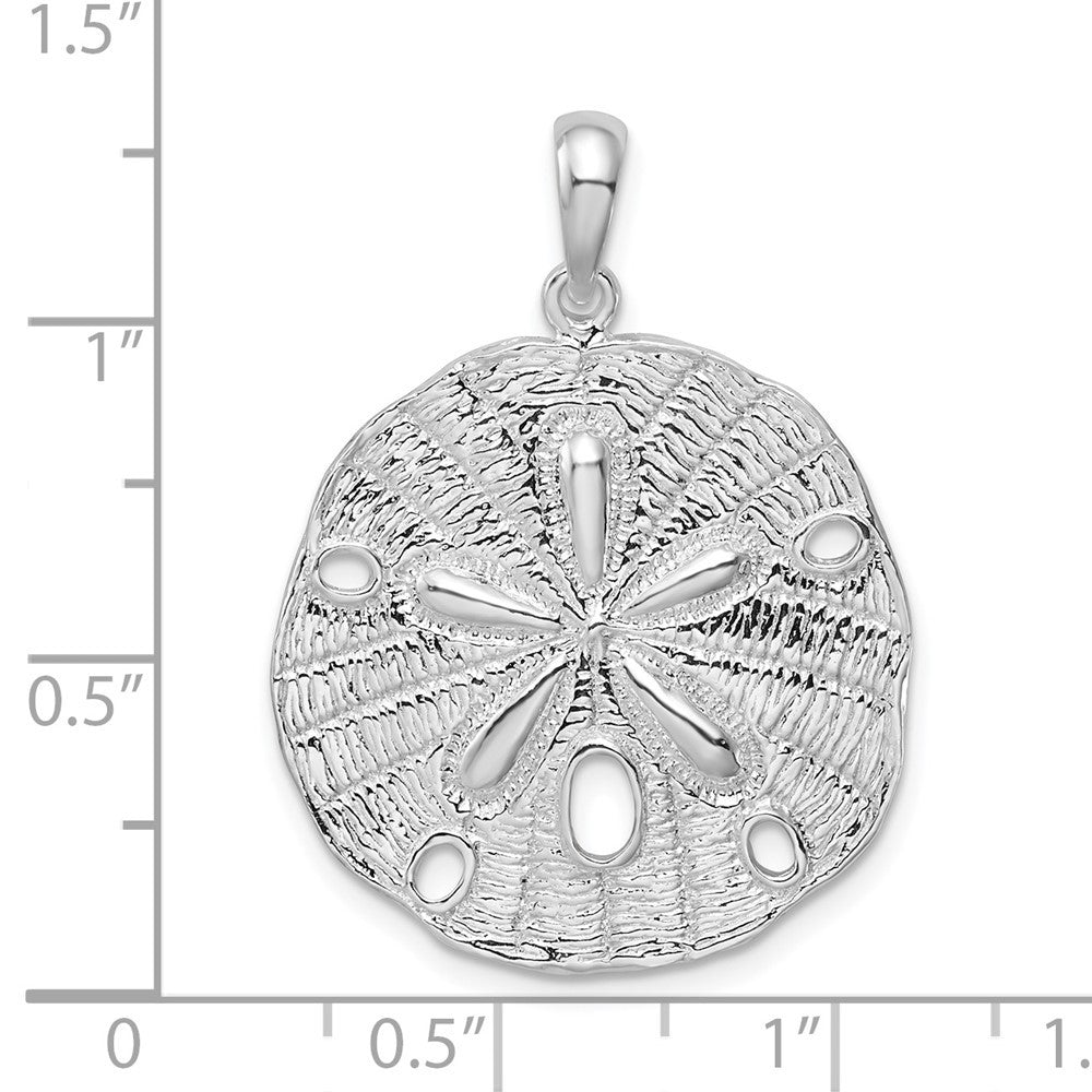 Sterling Silver Rhodium-Plated Polished and Textured Sand Dollar Pendant