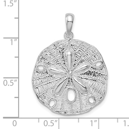 Sterling Silver Rhodium-Plated Polished and Textured Sand Dollar Pendant