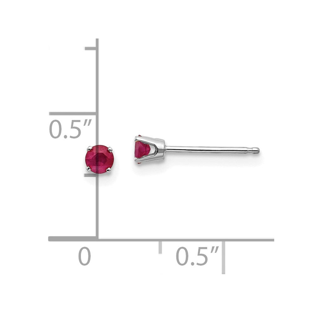 14k White Gold 3mm Ruby Stud Earrings Gift for Women