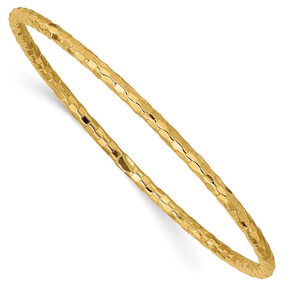 14k Yellow Gold Polished Textured 3.00mm Slip-on Round Bangle Bracelet