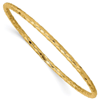 14k Yellow Gold Polished Textured 3.00mm Slip-on Round Bangle Bracelet