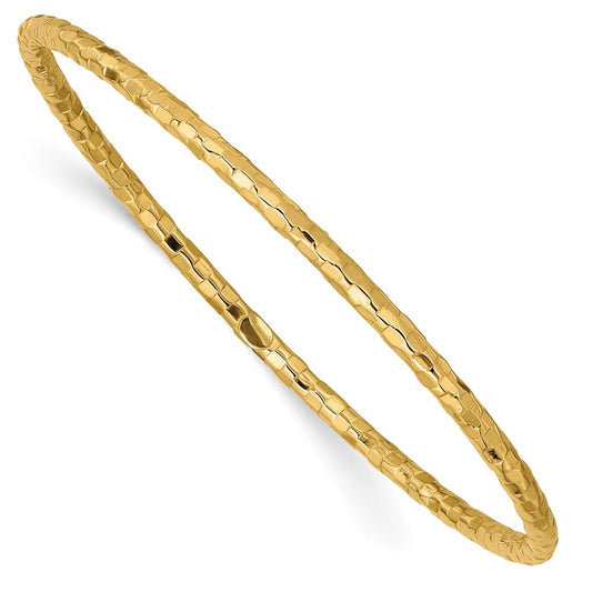 14k Yellow Gold Polished Textured 3.00mm Slip-on Round Bangle Bracelet