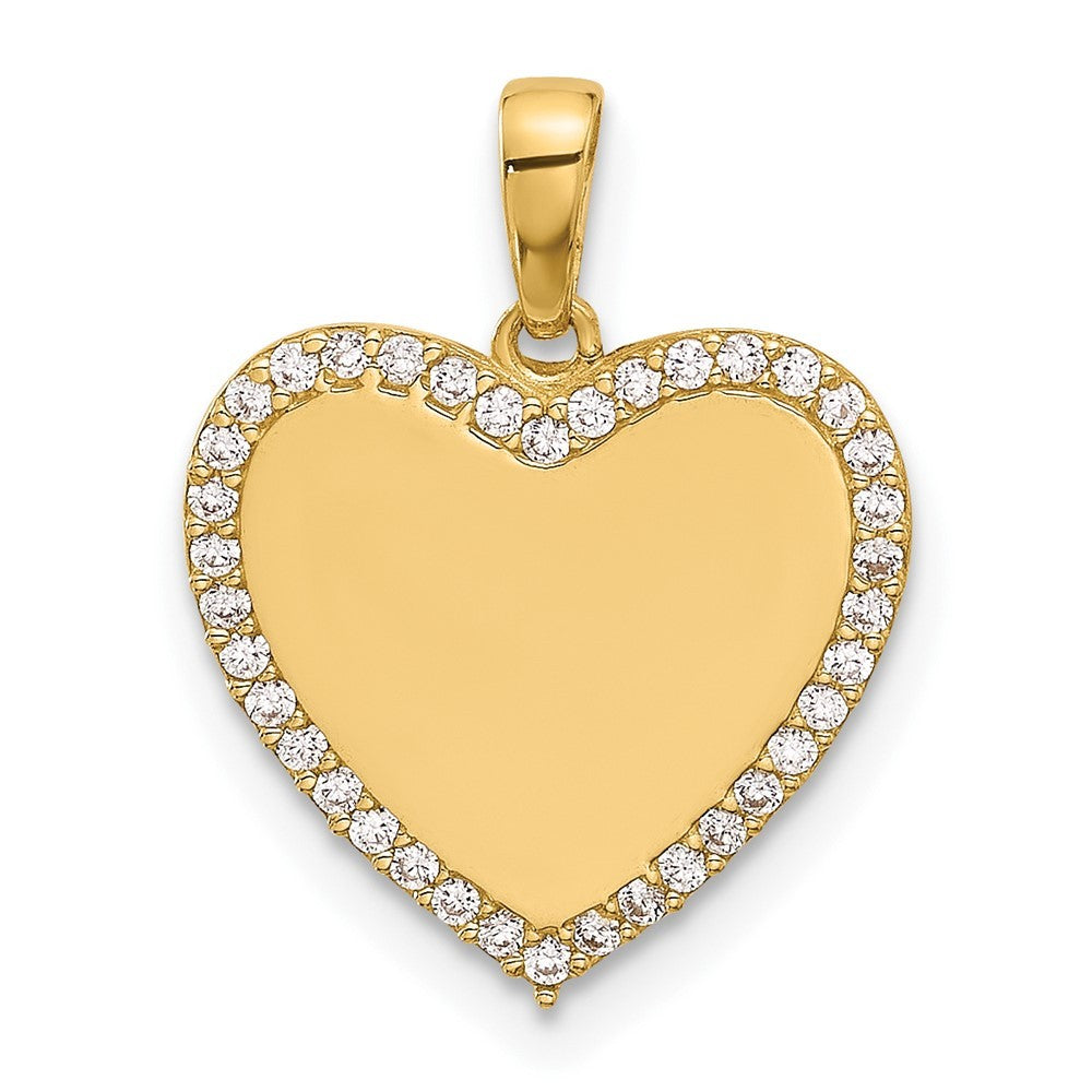 14k Yellow Gold Polished CZ Engravable Heart Pendant