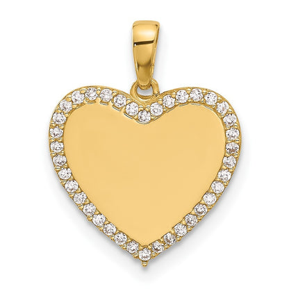 14k Yellow Gold Polished CZ Engravable Heart Pendant