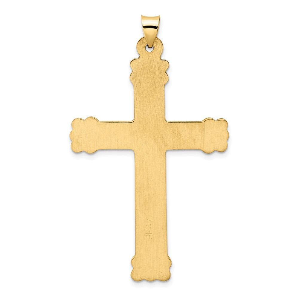 14k Yellow Gold Polished and Textured Circle Center Cross Pendant