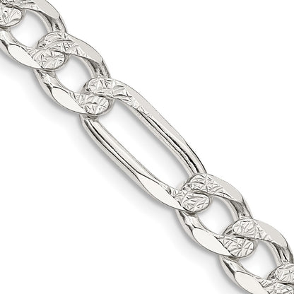 Sterling Silver 7.0mm Pav� Flat Figaro Chain