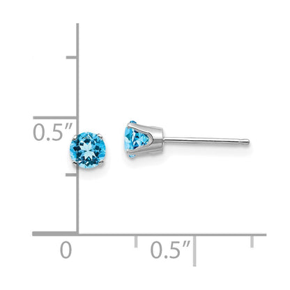 14k White Gold 4mm Blue Topaz Stud Earrings Gift for Women
