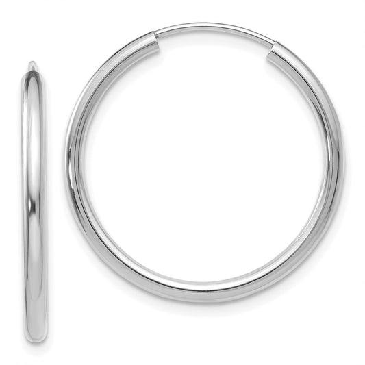 14k White Gold Polished Endless 2mm Hoop Earrings