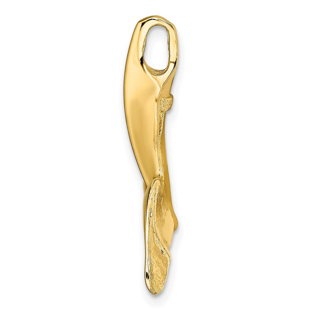 14k Yellow Gold 3-D Polished Engraved Whale Tail Chain Slide Pendant for Women