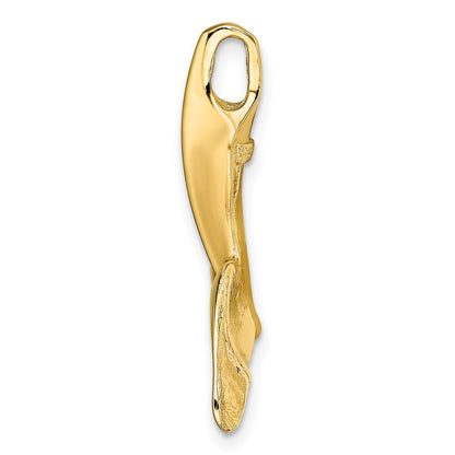 14k Yellow Gold 3-D Polished Engraved Whale Tail Chain Slide Pendant for Women