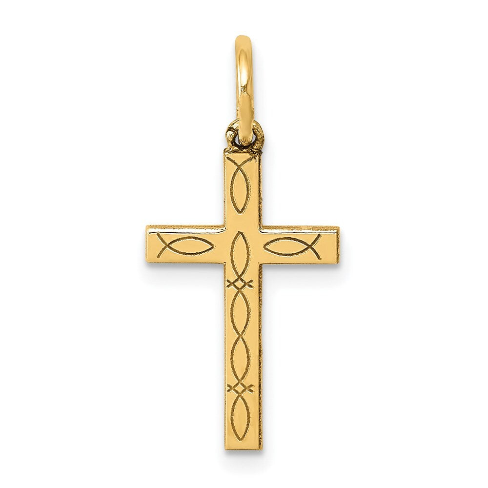 14k Yellow Gold Laser Cut Ichthus Cross Charm Pendant for Women