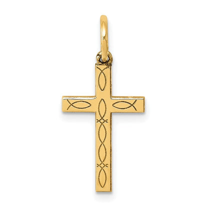 14k Yellow Gold Laser Cut Ichthus Cross Charm Pendant for Women