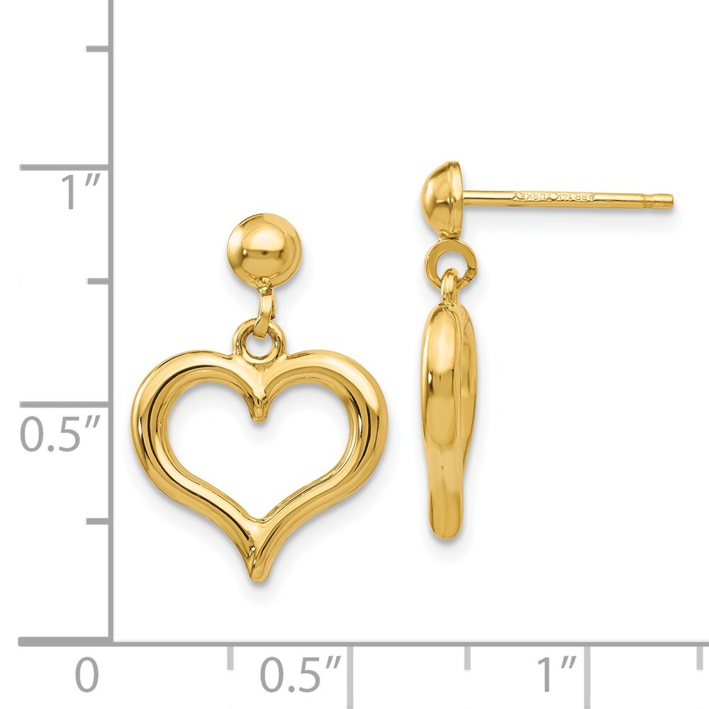 14k Yellow Gold Gold Polished Heart Dangle Earrings