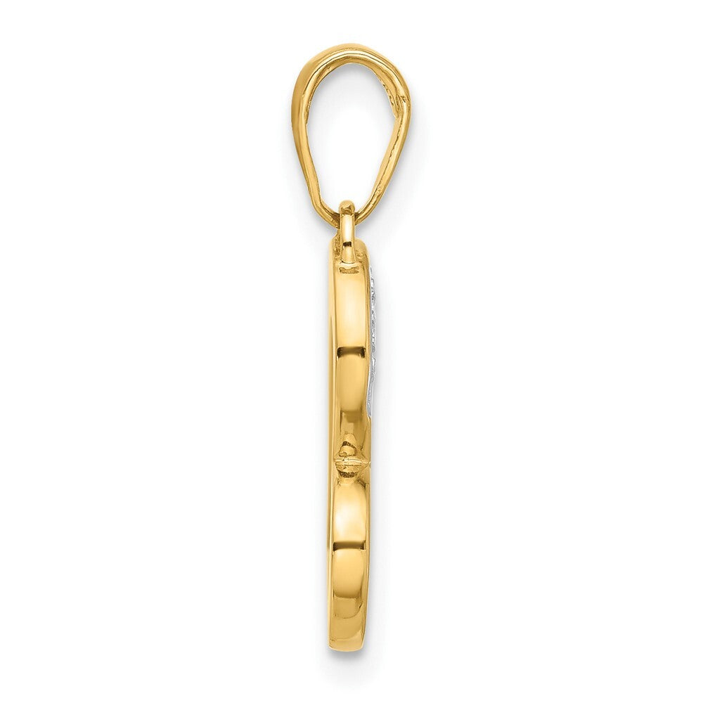 14k Yellow Gold and White Rhodium Diamond-Cut Heart Pendant for Women
