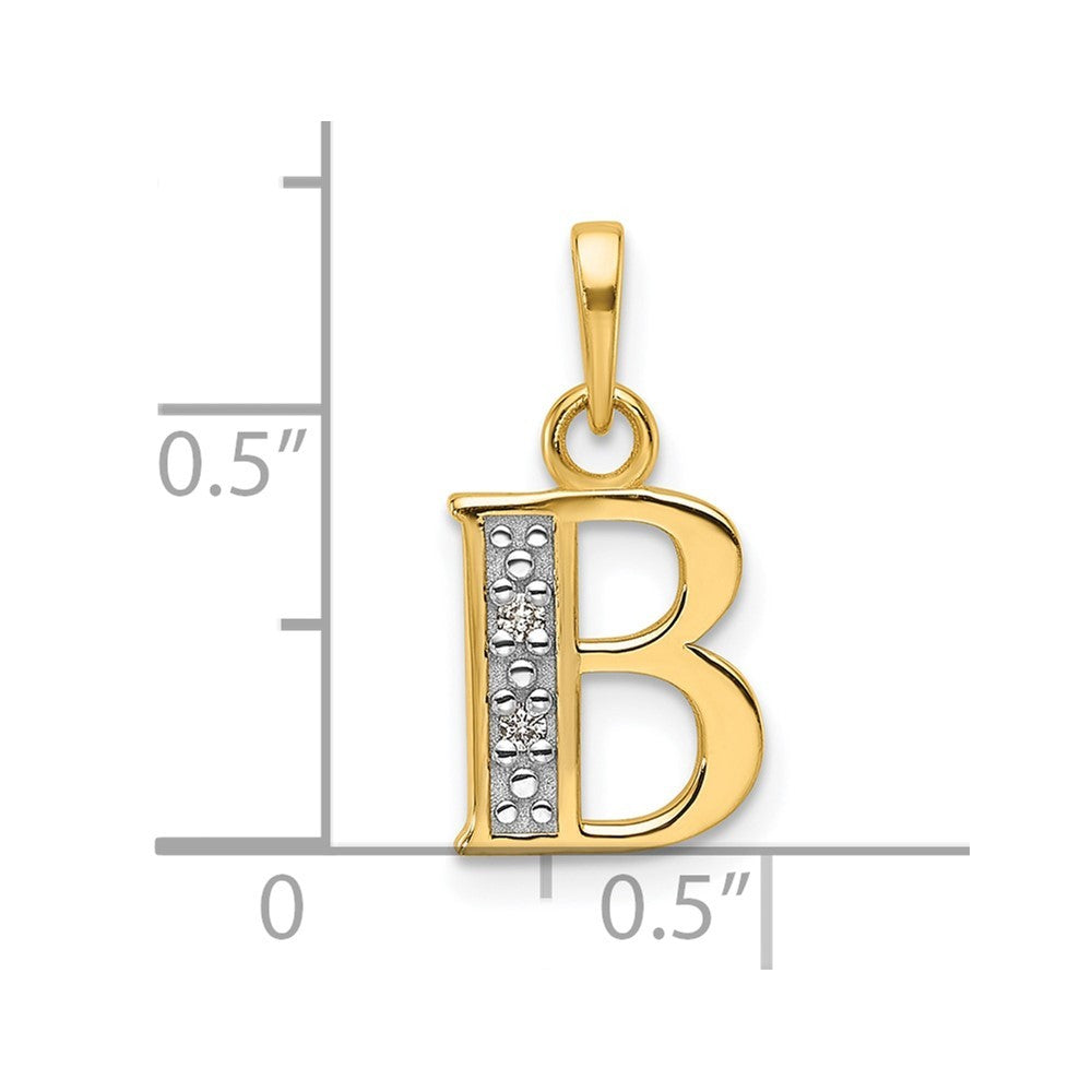 14k Yellow Gold with Rhodium Diamond Letter B Initial Pendant