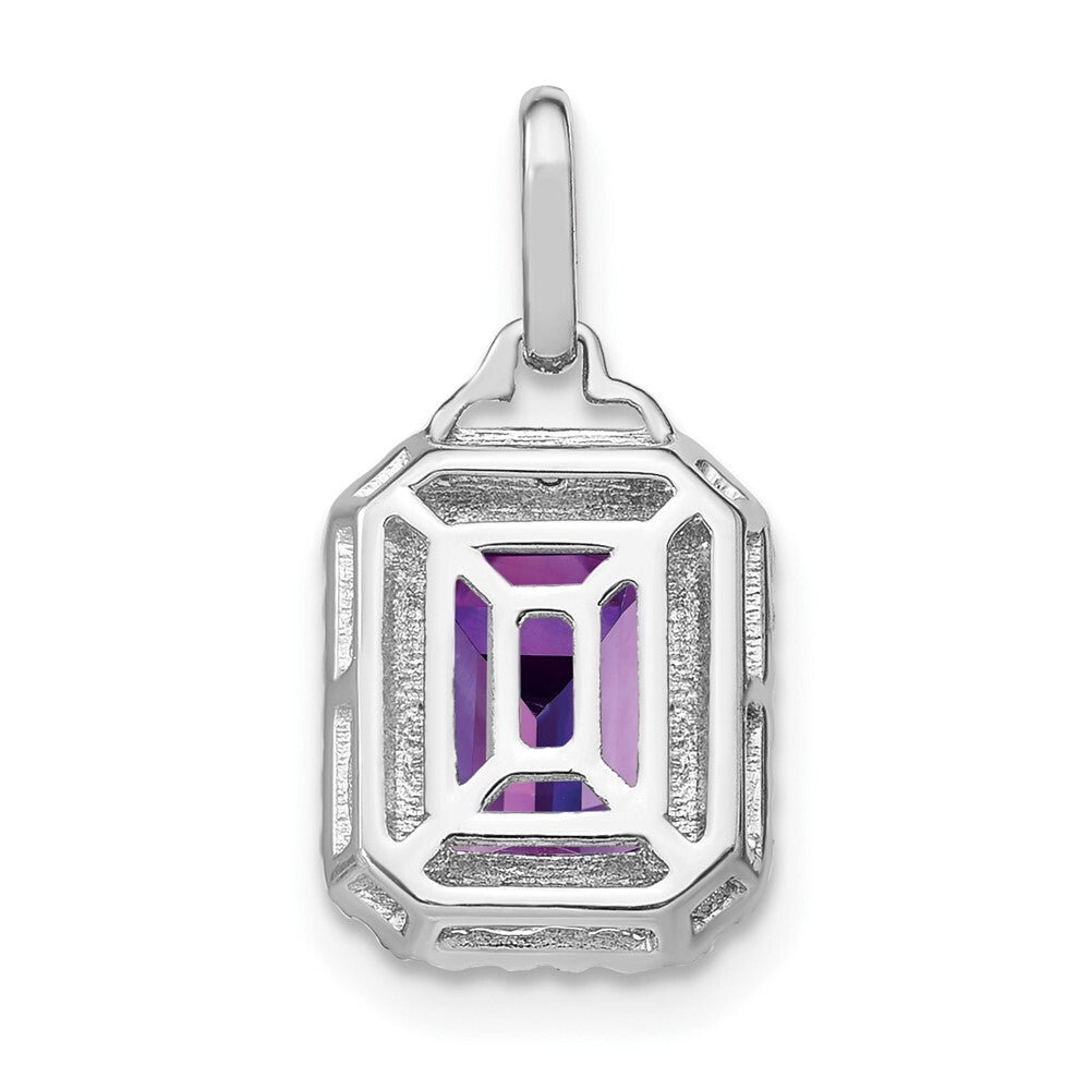 14k White Gold Emerald-cut Amethyst and Diamond Halo Pendant for Women