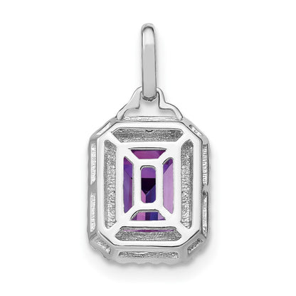 14k White Gold Emerald-cut Amethyst and Diamond Halo Pendant for Women