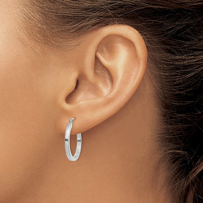 14k White Gold 2mm Square Tube Hoops Gift for Women