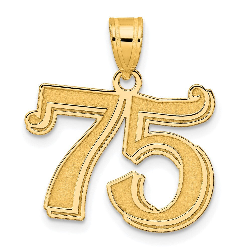 14k Yellow Gold Polished Etched Number 75 Pendant for Women