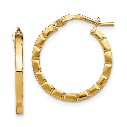 14k Yellow Gold Small Striped Edge Hoop Earrings Gift for Women