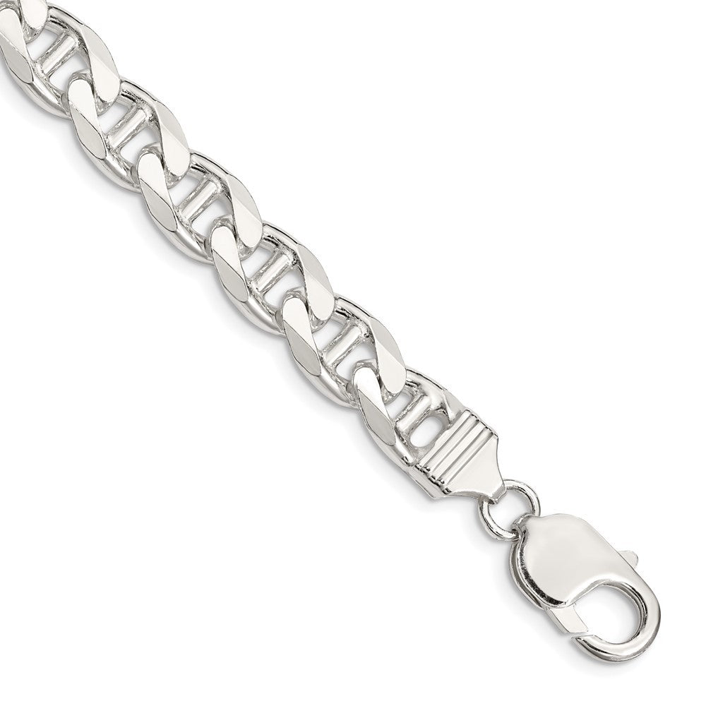 Sterling Silver 9mm Diamond-Cut Flat Anchor Curb Chain Bracelet