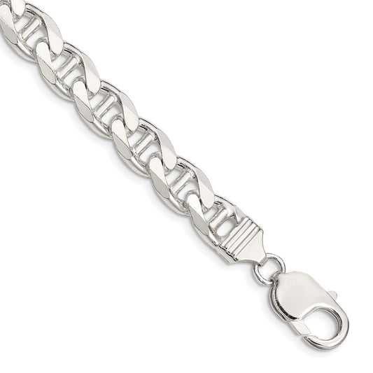 Sterling Silver 9mm Diamond-Cut Flat Anchor Curb Chain Bracelet